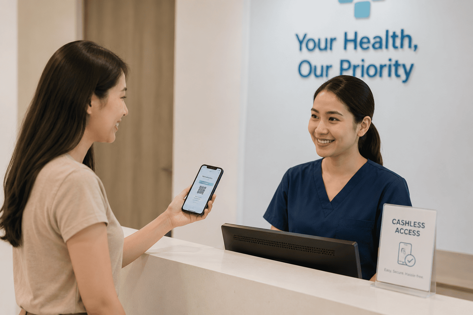 Member using cashless access at a clinic