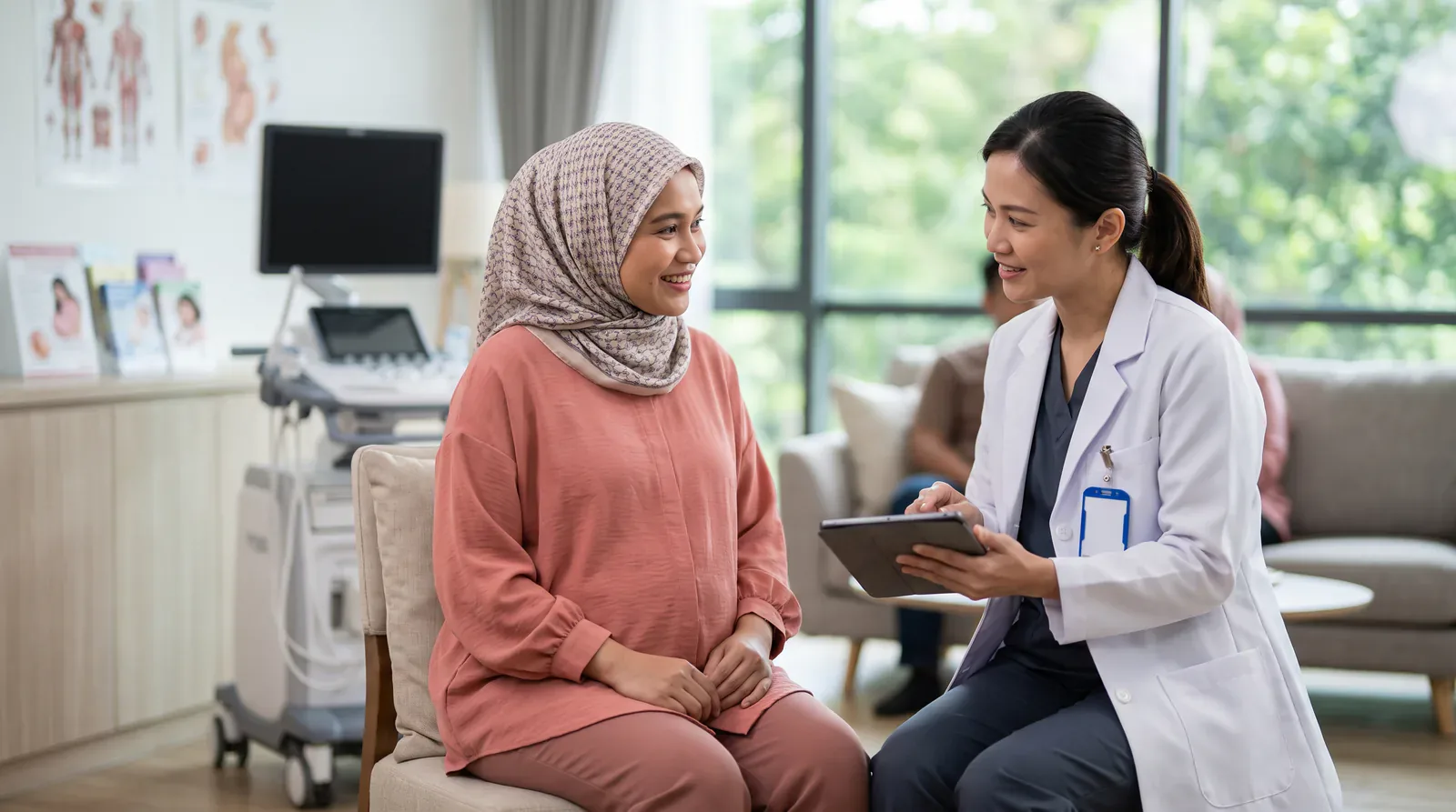 Doctor consulting with an expectant mother at a maternity centre